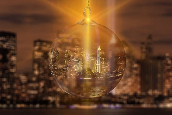 Review of 2017 - Christmas bauble against skyline